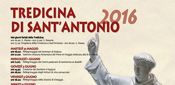 Tredicina di sant'Antonio 2016 - Gli appuntamenti di oggi, mercoledì 1 giugno